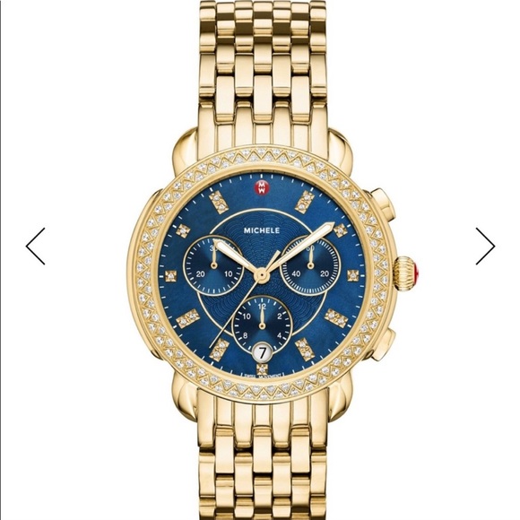 ISO Michele Gold Sidney Watch with Colbalt Blue Dial and Diamond Case - Picture 1 of 2